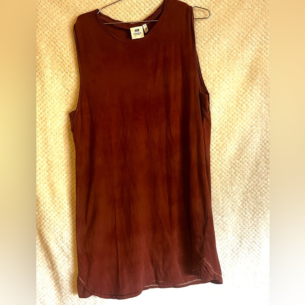 H&M Sleeveless Brown Tunic Dress Rust Orange Brown Round Neck Cotton Casual 10